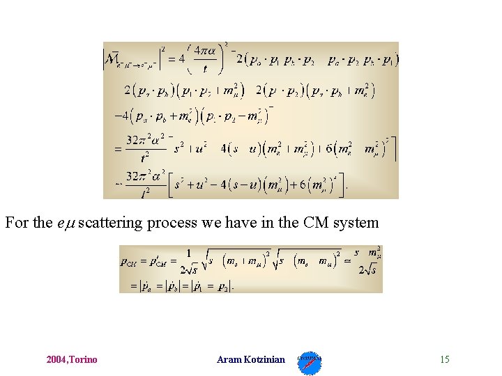 For the em scattering process we have in the CM system 2004, Torino Aram