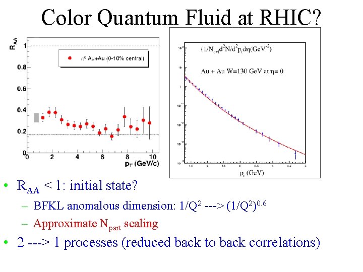 Color Quantum Fluid at RHIC? • RAA < 1: initial state? – BFKL anomalous