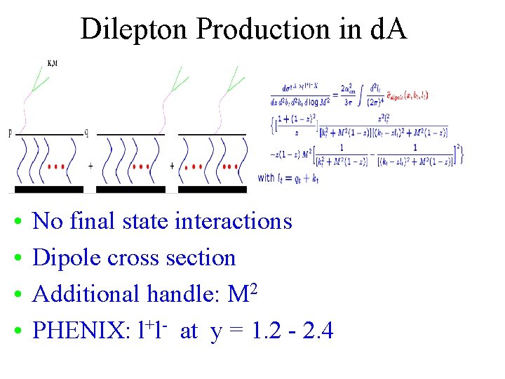 Dilepton Production in d. A • • No final state interactions Dipole cross section