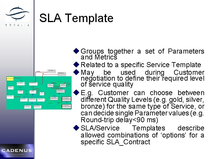 SLA Template u Groups together a set of Parameters and Metrics u Related to