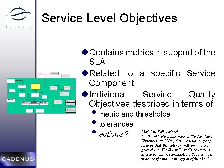 Service Level Objectives * * u. Contains metrics in support of the SLA u.