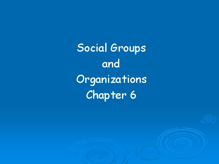 Social Groups and Organizations Chapter 6 Social Groups and Organizations Chapter 6
