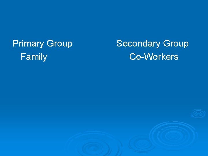 Primary Group Family Secondary Group Co-Workers Primary Group Family Secondary Group Co-Workers