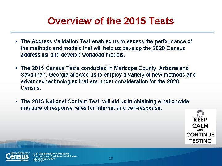 Overview of the 2015 Tests § The Address Validation Test enabled us to assess