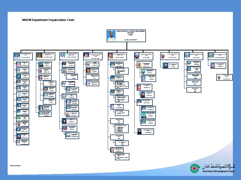 MSEM Department Organization Chart CORPORATE HEALTH , SAFETY & ENVIRONMENT MANAGER MSEM SALMANI, MOHAMED