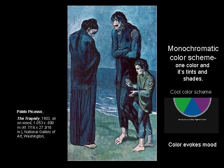 Monochromatic color schemeone color and it’s tints and shades. Cool color scheme Pablo Picasso,