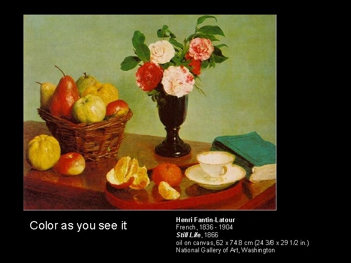 Color as you see it Henri Fantin-Latour French, 1836 - 1904 Still Life, 1866