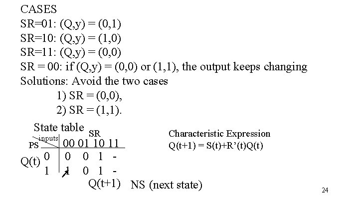 CASES SR=01: (Q, y) = (0, 1) SR=10: (Q, y) = (1, 0) SR=11: