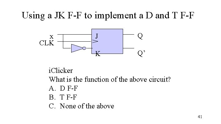 Using a JK F-F to implement a D and T F-F x CLK J