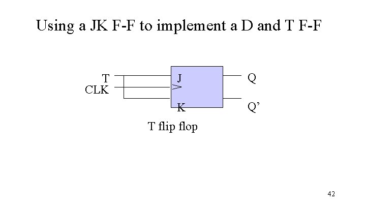 Using a JK F-F to implement a D and T F-F T CLK J