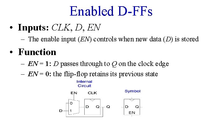 Enabled D-FFs • Inputs: CLK, D, EN – The enable input (EN) controls when
