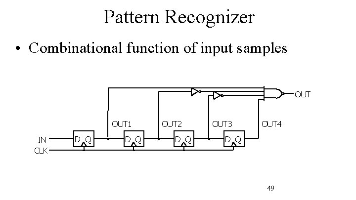 Pattern Recognizer • Combinational function of input samples OUT 1 IN CLK D Q