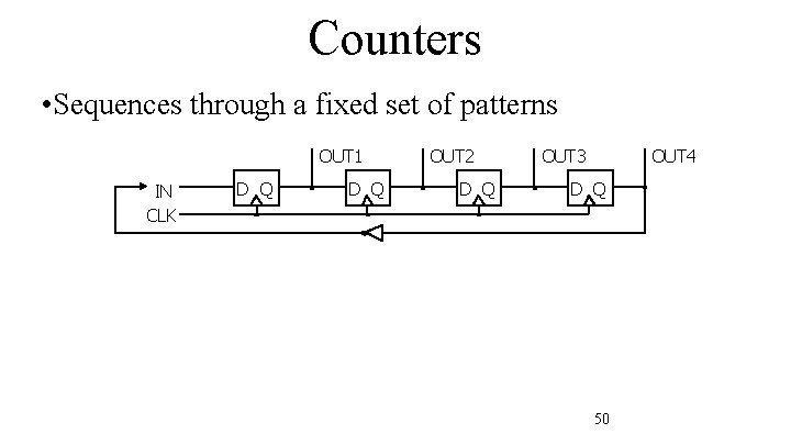 Counters • Sequences through a fixed set of patterns OUT 1 IN CLK D