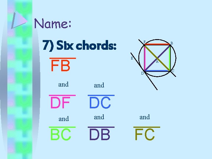 Name: 7) Six chords: E FB and DF and BC F B A D