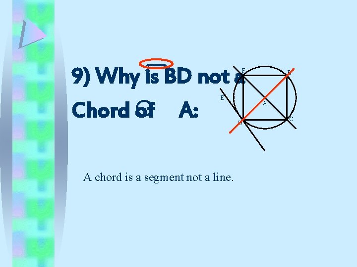 9) Why is BD not a. Chord of A: F E D A chord