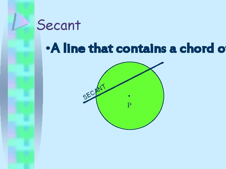 Secant • A line that contains a chord of SE NT A C .