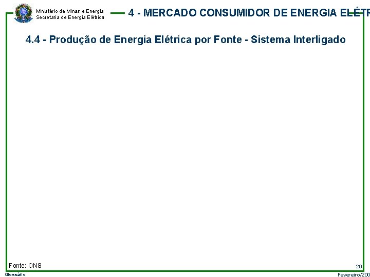 Ministério de Minas e Energia Secretaria de Energia Elétrica 4 - MERCADO CONSUMIDOR DE