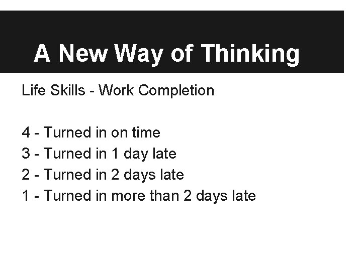 A New Way of Thinking Life Skills - Work Completion 4 - Turned in