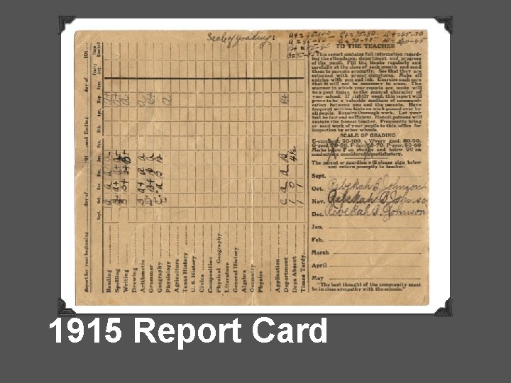 1915 Report Card 