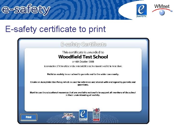 E-safety certificate to print 