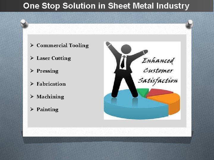 One Stop Solution in Sheet Metal Industry Ø Commercial Tooling Ø Laser Cutting Ø