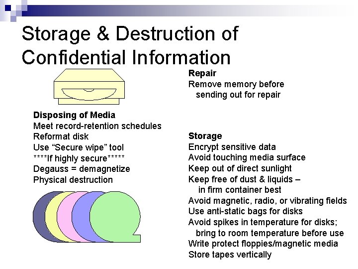 Storage & Destruction of Confidential Information Repair Remove memory before sending out for repair