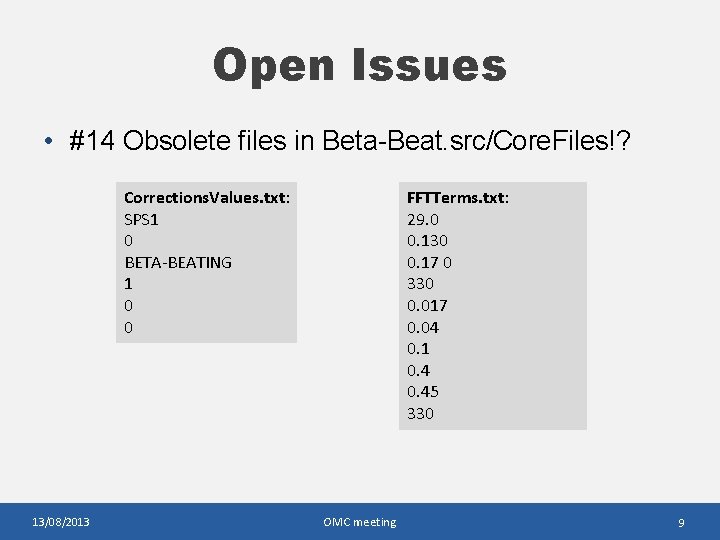 Open Issues • #14 Obsolete files in Beta-Beat. src/Core. Files!? FFTTerms. txt: 29. 0 Open Issues • #14 Obsolete files in Beta-Beat. src/Core. Files!? FFTTerms. txt: 29. 0