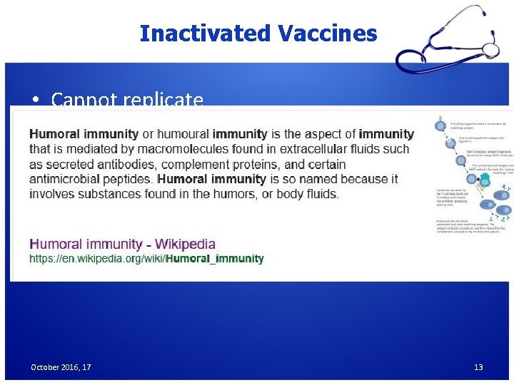 Inactivated Vaccines • Cannot replicate • Less interference from circulating antibody than live vaccines