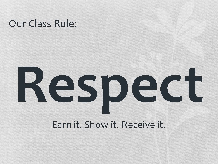 Our Class Rule: Respect Earn it. Show it. Receive it. Our Class Rule: Respect Earn it. Show it. Receive it.