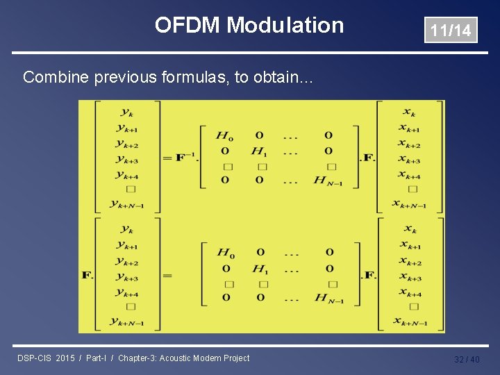 OFDM Modulation 11/14 Combine previous formulas, to obtain… DSP-CIS 2015 / Part-I / Chapter-3: