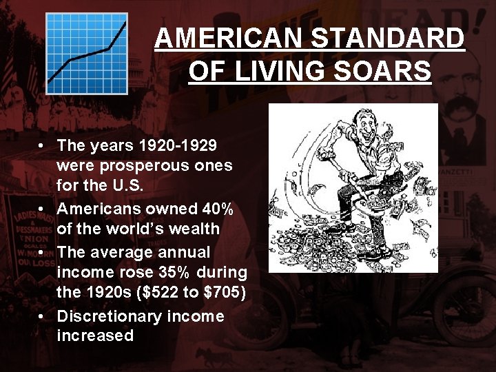 AMERICAN STANDARD OF LIVING SOARS • The years 1920 -1929 were prosperous ones for