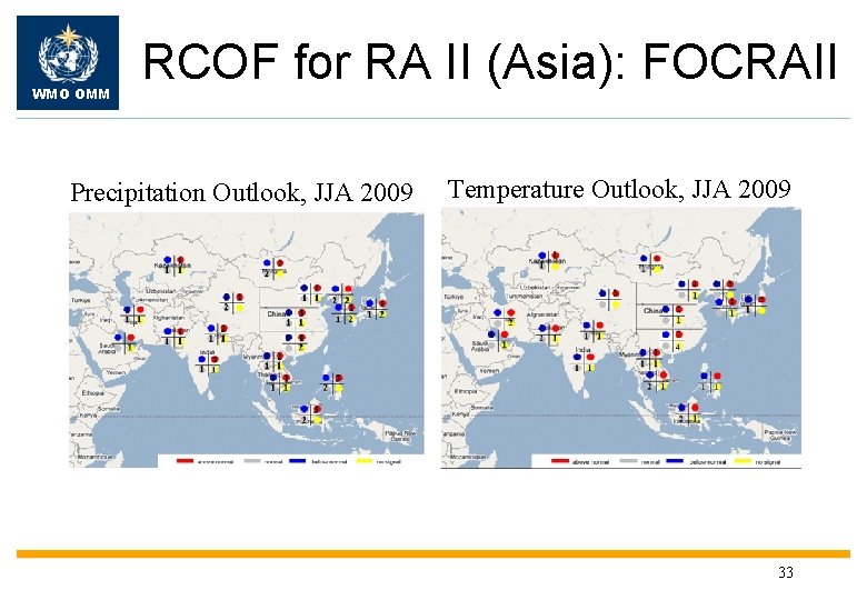 WMO OMM RCOF for RA II (Asia): FOCRAII Precipitation Outlook, JJA 2009 Temperature Outlook,