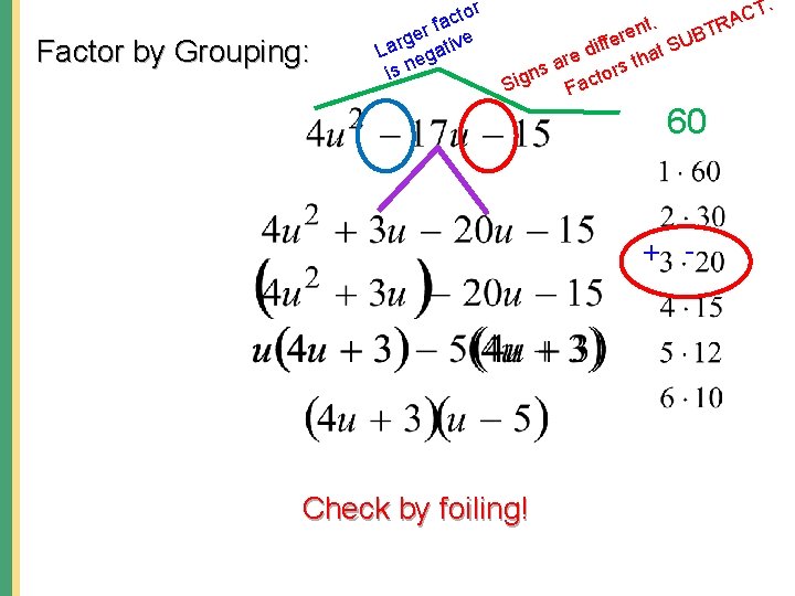 Factor by Grouping: tor c a rf e e g Lar egativ is n
