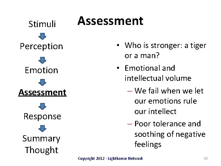 Stimuli Perception Emotion Assessment Response Summary Thought Assessment • Who is stronger: a tiger