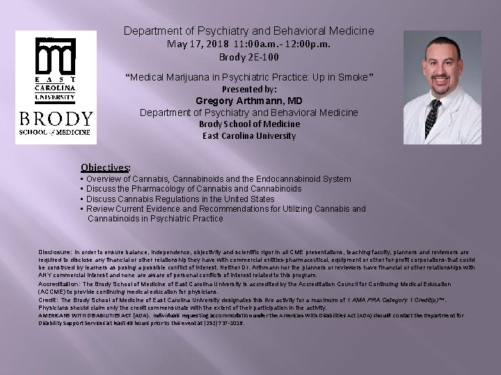 Department of Psychiatry and Behavioral Medicine May 17, 2018 11: 00 a. m. -