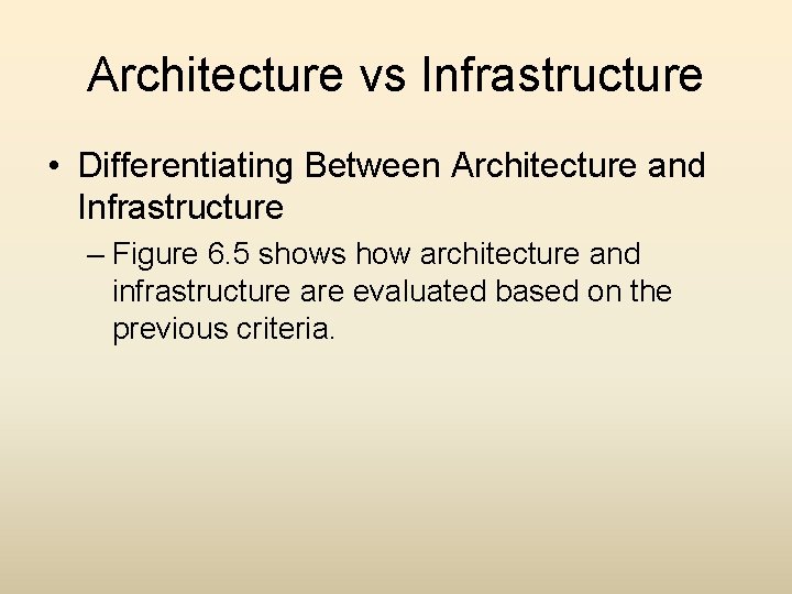 Architecture vs Infrastructure • Differentiating Between Architecture and Infrastructure – Figure 6. 5 shows