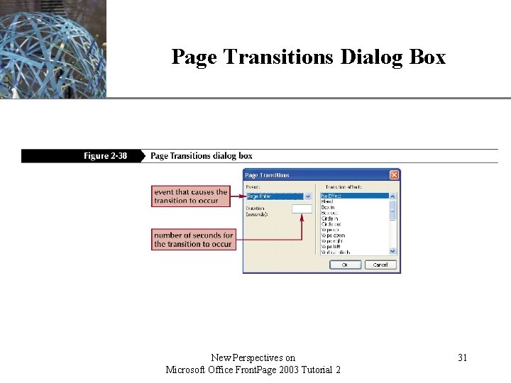 Page Transitions Dialog Box New Perspectives on Microsoft Office Front. Page 2003 Tutorial 2