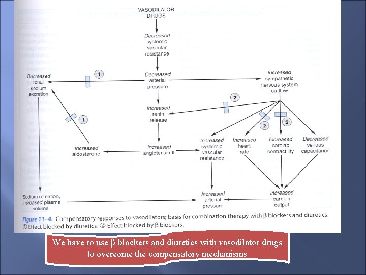 We have to use β blockers and diuretics with vasodilator drugs to overcome the