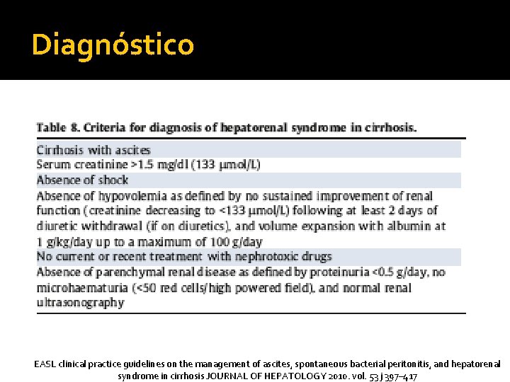 Diagnóstico EASL clinical practice guidelines on the management of ascites, spontaneous bacterial peritonitis, and