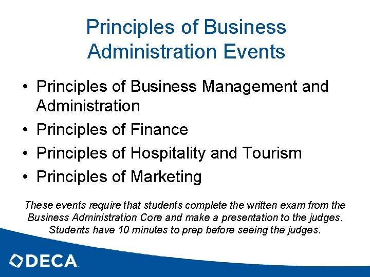 Principles of Business Administration Events • Principles of Business Management and Administration • Principles