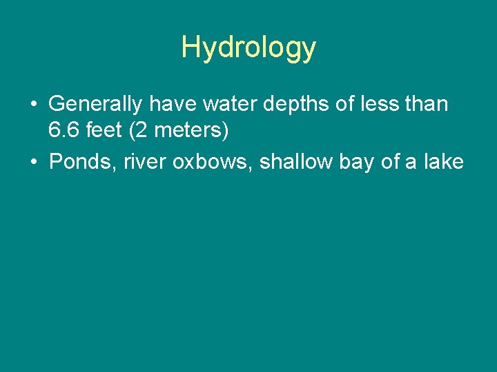 Hydrology • Generally have water depths of less than 6. 6 feet (2 meters)