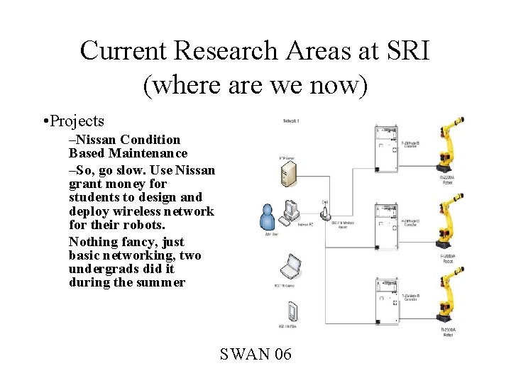 Current Research Areas at SRI (where are we now) • Projects –Nissan Condition Based