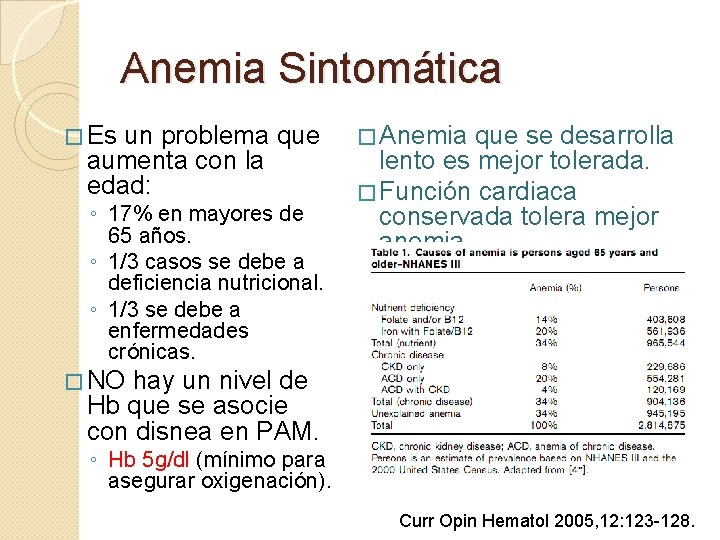 Anemia Sintomática � Es un problema que aumenta con la edad: ◦ 17% en Anemia Sintomática � Es un problema que aumenta con la edad: ◦ 17% en