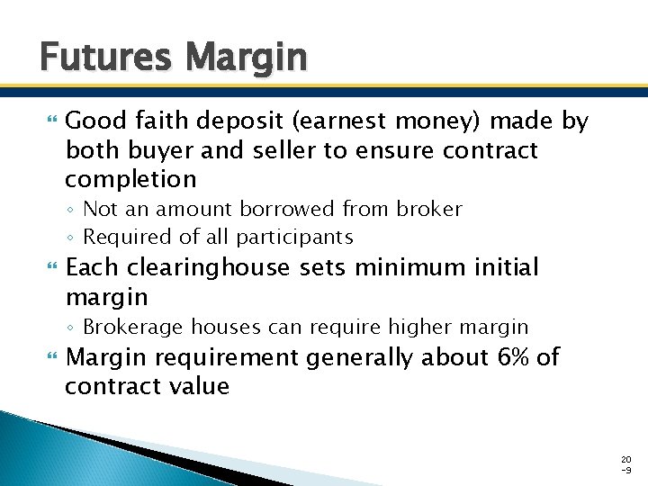 Futures Margin Good faith deposit (earnest money) made by both buyer and seller to