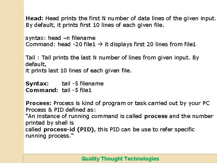 Head: Head prints the first N number of data lines of the given input.