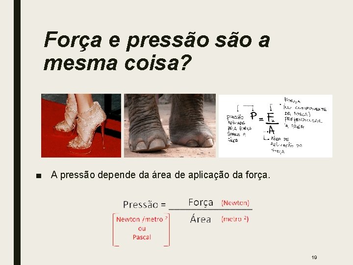 Força e pressão a mesma coisa? ■ A pressão depende da área de aplicação