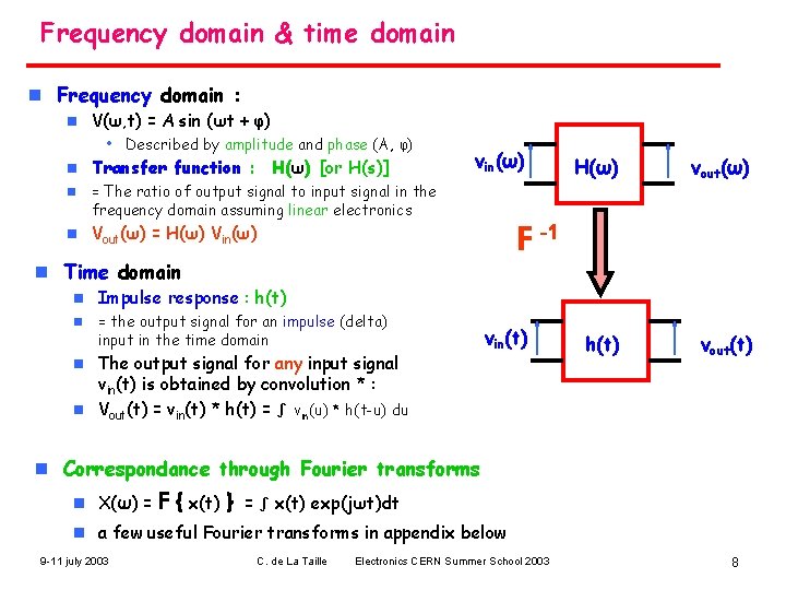 Frequency domain & time domain n Frequency domain : n V(ω, t) = A