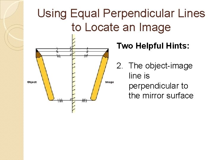 Using Equal Perpendicular Lines to Locate an Image Two Helpful Hints: 2. The object-image