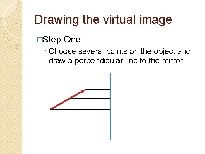 Drawing the virtual image �Step One: ◦ Choose several points on the object and