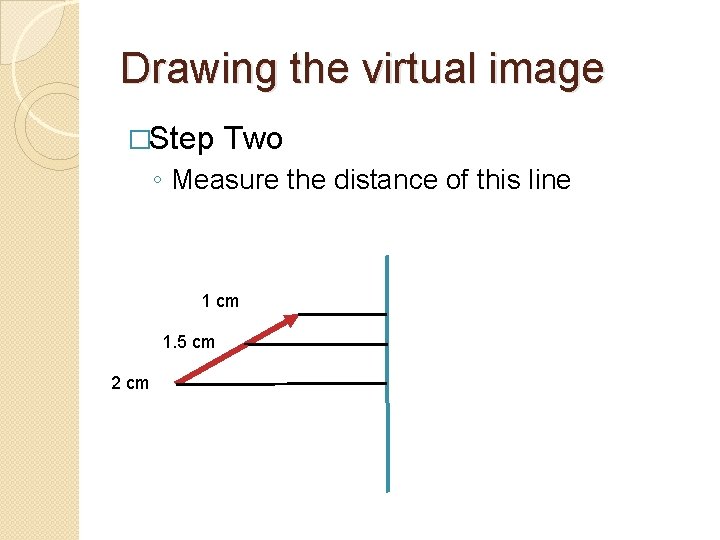 Drawing the virtual image �Step Two ◦ Measure the distance of this line 1